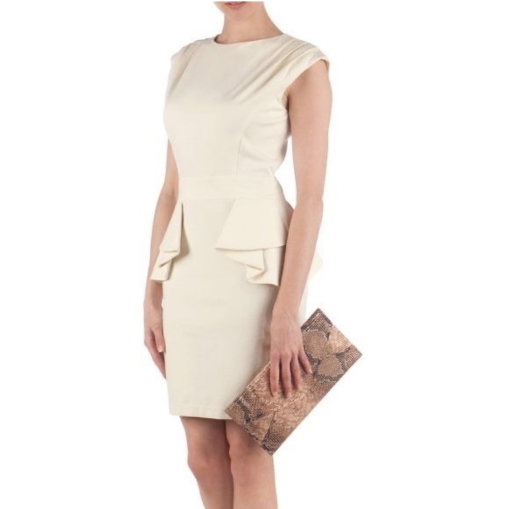 Ted Baker Cream Peplum Sheath Mini Dress with Cap Sleeves